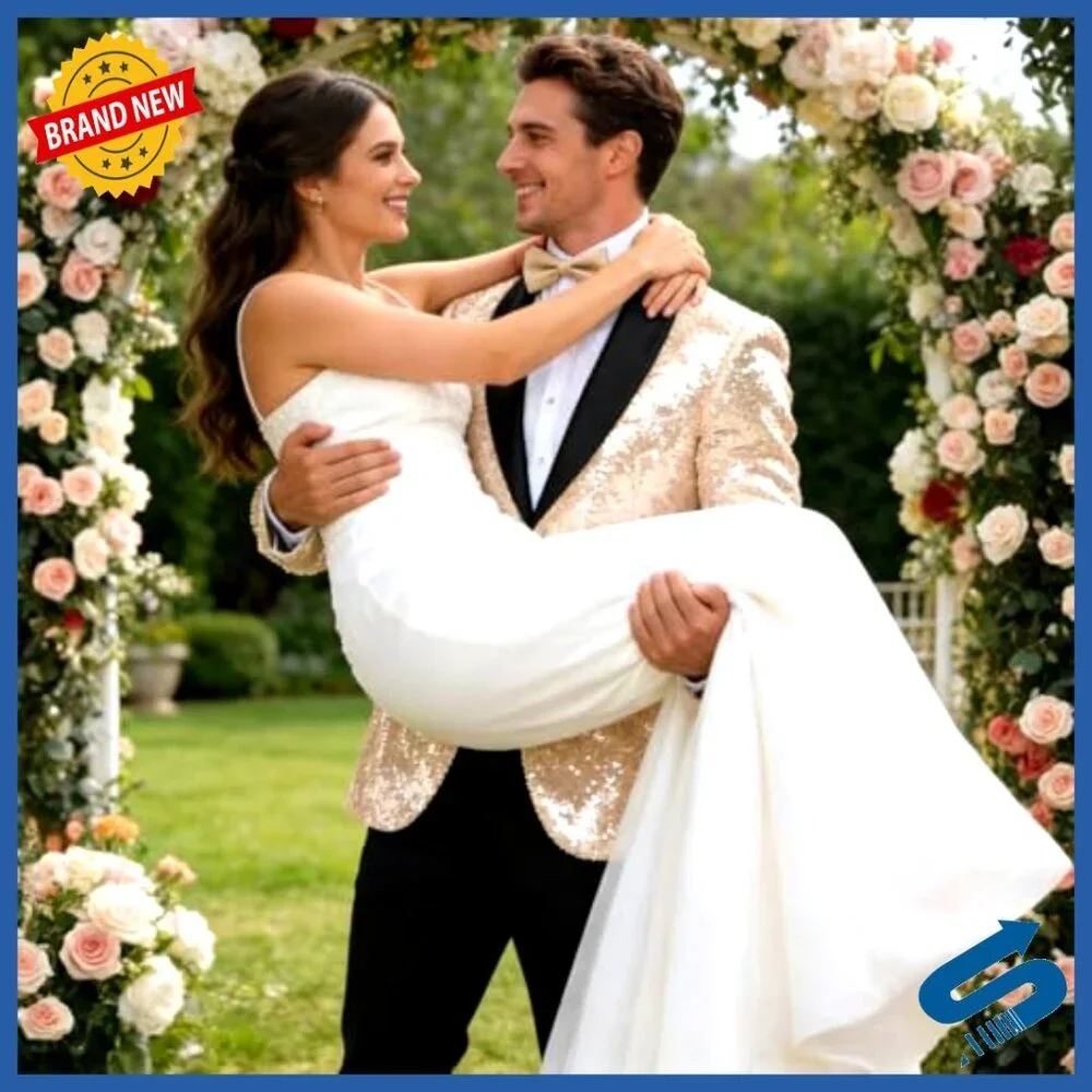 Men's Sequin Tuxedo Suit Set Slim Fit Prom Wedding Party Formal Attire